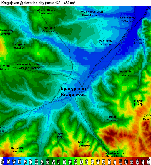 Zoom OUT 2x Kragujevac, Serbia elevation map