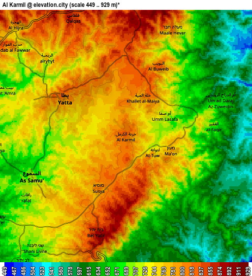 Zoom OUT 2x Al Karmil, Palestinian Territory elevation map