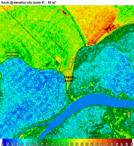 Zoom OUT 2x Kovin, Serbia elevation map