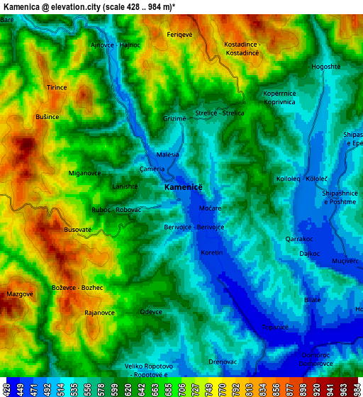 Zoom OUT 2x Kamenica, Kosovo elevation map