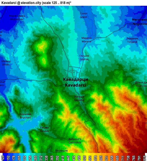 Zoom OUT 2x Kavadarci, North Macedonia elevation map