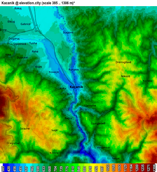 Zoom OUT 2x Kačanik, Kosovo elevation map