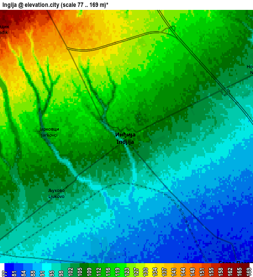 Zoom OUT 2x Inđija, Serbia elevation map