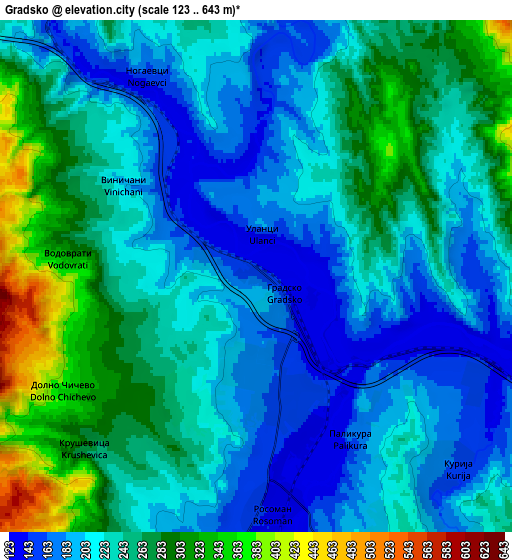 Zoom OUT 2x Gradsko, North Macedonia elevation map