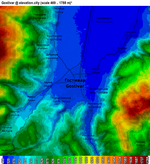 Zoom OUT 2x Gostivar, North Macedonia elevation map