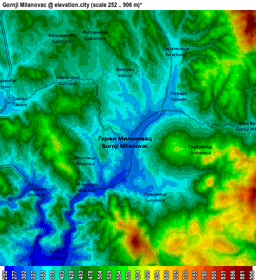 Zoom OUT 2x Gornji Milanovac, Serbia elevation map
