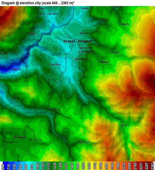 Zoom OUT 2x Dragash, Kosovo elevation map