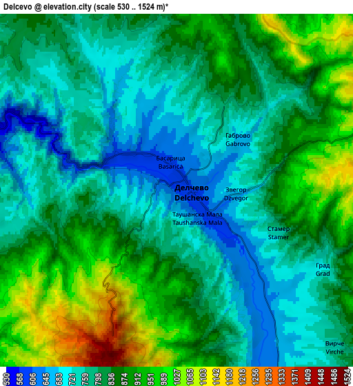 Zoom OUT 2x Delcevo, North Macedonia elevation map