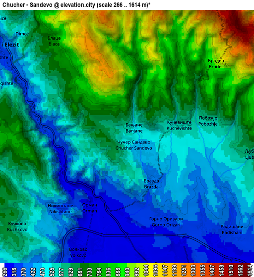 Zoom OUT 2x Чучер - Сандево, North Macedonia elevation map