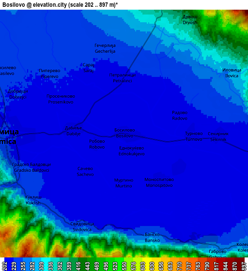 Zoom OUT 2x Bosilovo, North Macedonia elevation map