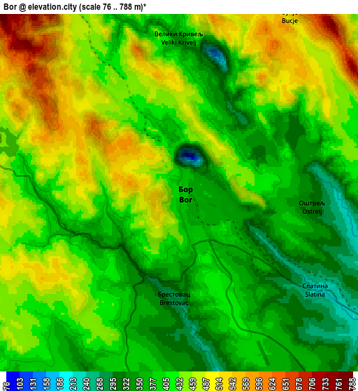 Zoom OUT 2x Bor, Serbia elevation map