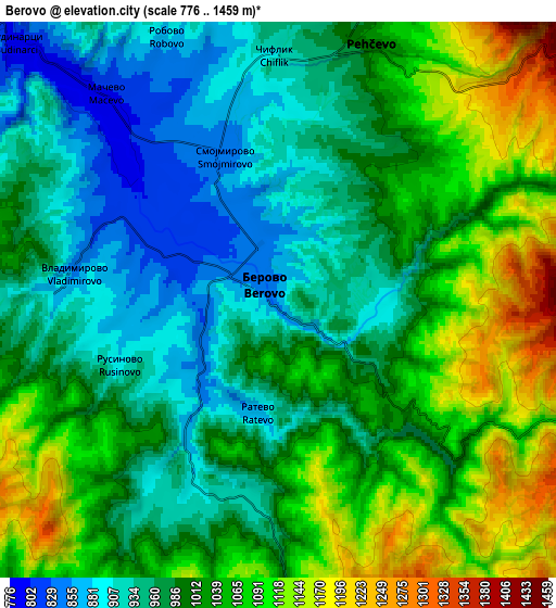 Zoom OUT 2x Berovo, North Macedonia elevation map