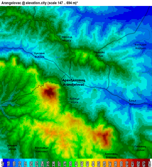Zoom OUT 2x Aranđelovac, Serbia elevation map