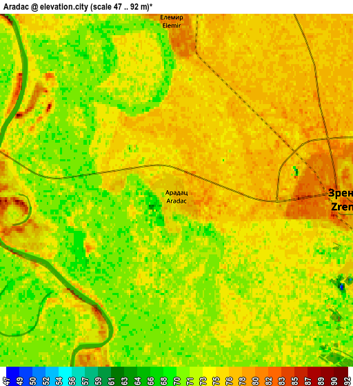 Zoom OUT 2x Aradac, Serbia elevation map