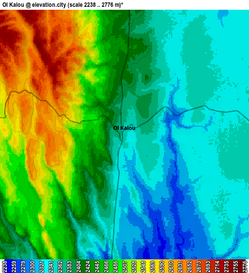 Zoom OUT 2x Ol Kalou, Kenya elevation map