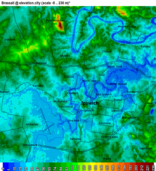 Zoom OUT 2x Brassall, Australia elevation map