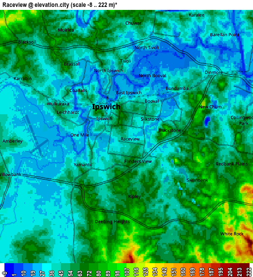 Zoom OUT 2x Raceview, Australia elevation map