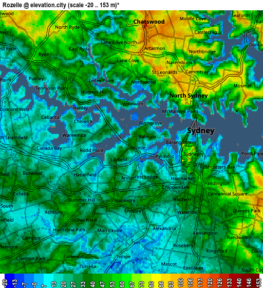 Zoom OUT 2x Rozelle, Australia elevation map