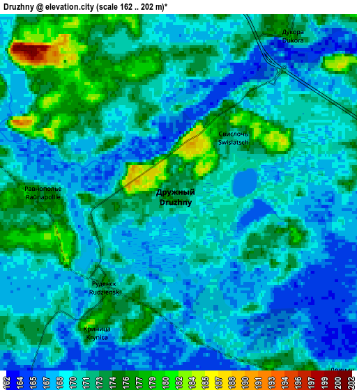 Zoom OUT 2x Druzhny, Belarus elevation map