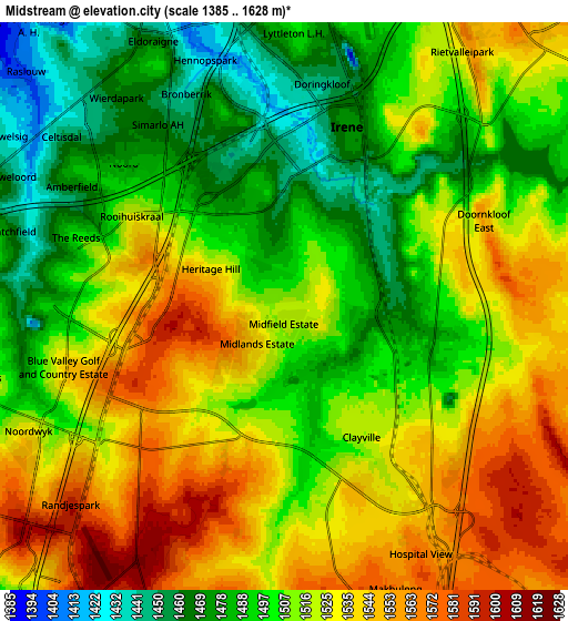 Zoom OUT 2x Midstream, South Africa elevation map