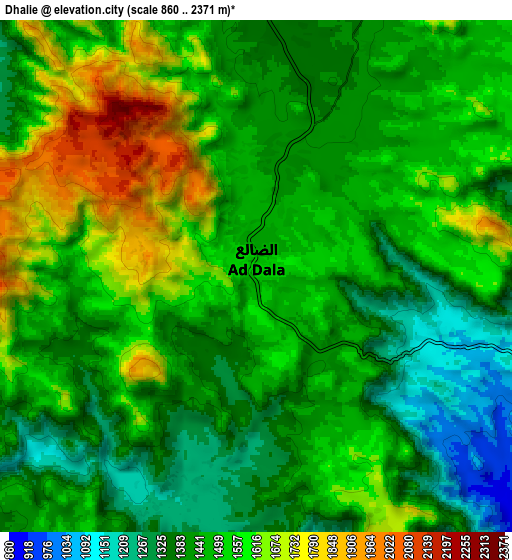 Zoom OUT 2x Dhalie, Yemen elevation map