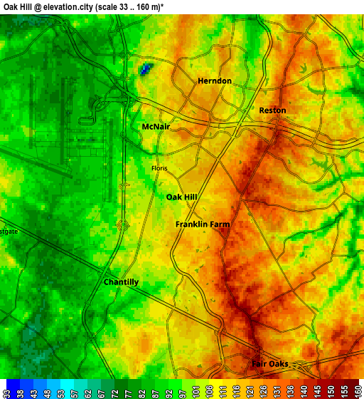 Zoom OUT 2x Oak Hill, United States elevation map