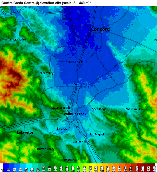 Zoom OUT 2x Contra Costa Centre, United States elevation map