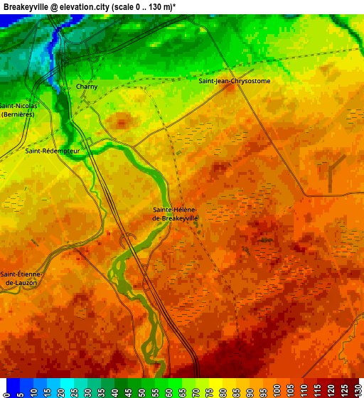Zoom OUT 2x Breakeyville, Canada elevation map