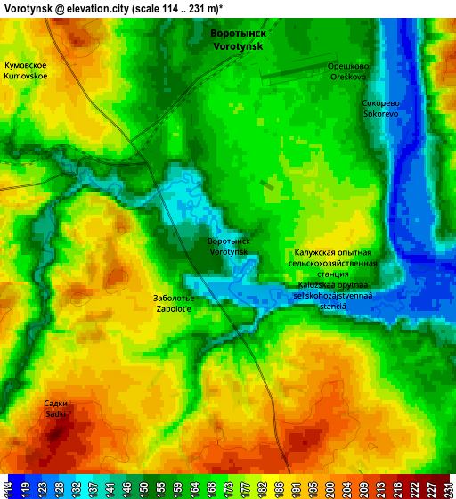 Zoom OUT 2x Vorotynsk, Russia elevation map