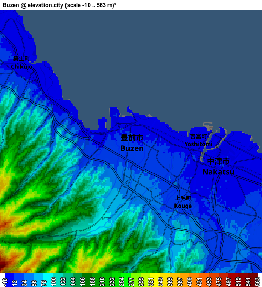 Zoom OUT 2x Buzen, Japan elevation map