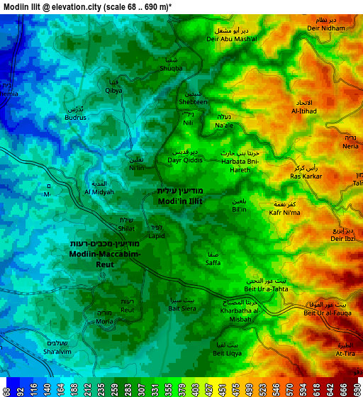 Zoom OUT 2x Modiin Ilit, Israel elevation map
