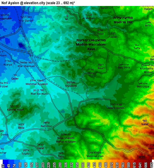 Zoom OUT 2x Nof Ayalon, Israel elevation map