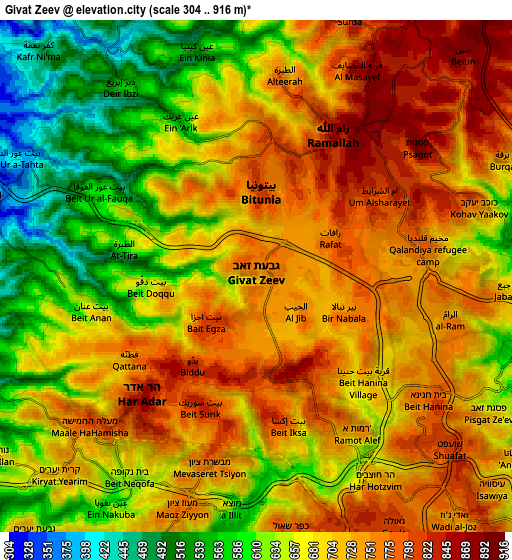 Zoom OUT 2x Givat Zeev, Palestinian Territory elevation map