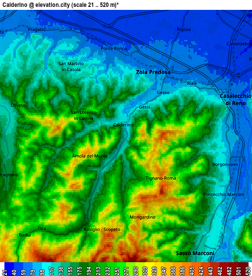 Zoom OUT 2x Calderino, Italy elevation map