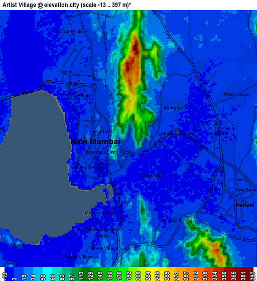 Zoom OUT 2x Artist Village, India elevation map