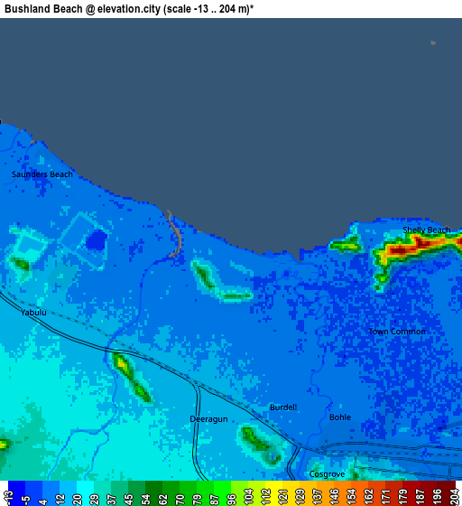 Zoom OUT 2x Bushland Beach, Australia elevation map