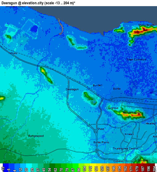 Zoom OUT 2x Deeragun, Australia elevation map