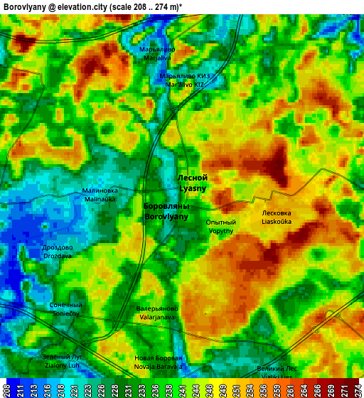 Zoom OUT 2x Borovlyany, Belarus elevation map