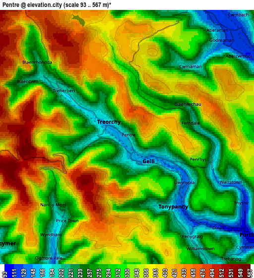 Zoom OUT 2x Pentre, United Kingdom elevation map