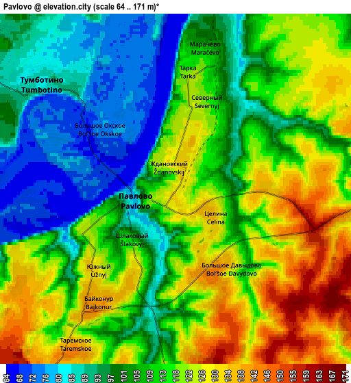 Zoom OUT 2x Pavlovo, Russia elevation map