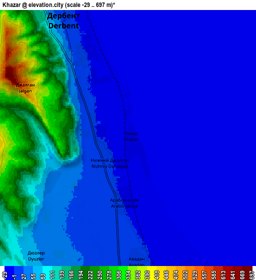 Zoom OUT 2x Khazar, Russia elevation map