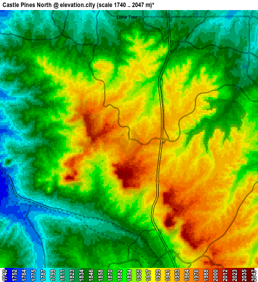 Zoom OUT 2x Castle Pines North, United States elevation map