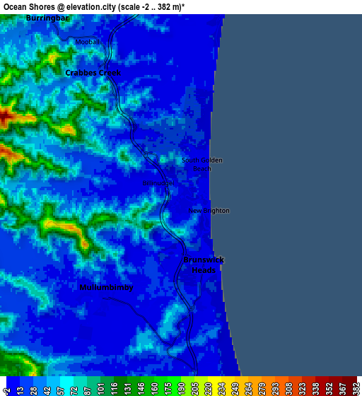 Zoom OUT 2x Ocean Shores, Australia elevation map