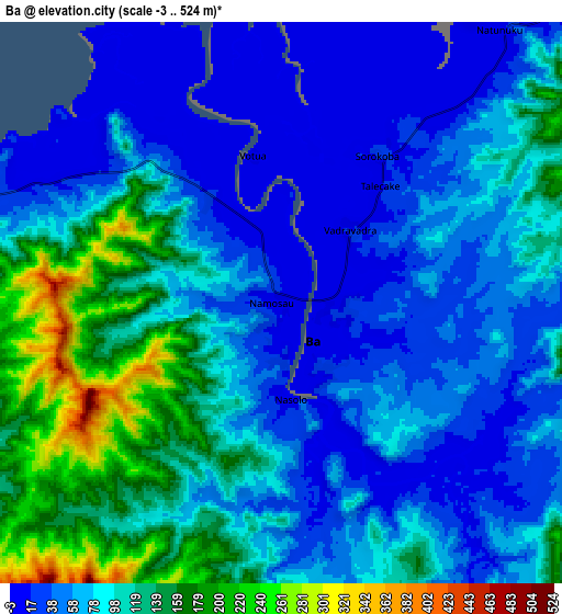 Zoom OUT 2x Ba, Fiji elevation map