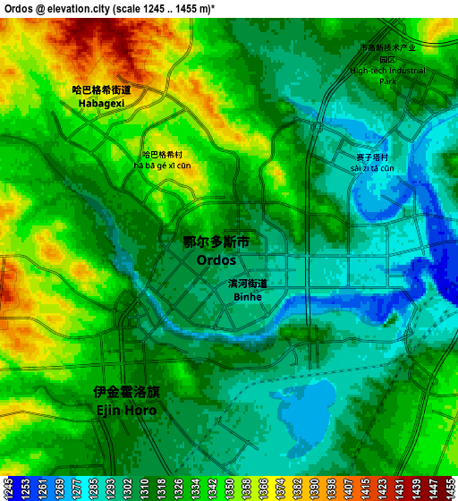 Zoom OUT 2x Ordos, China elevation map