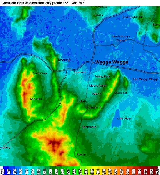 Zoom OUT 2x Glenfield Park, Australia elevation map