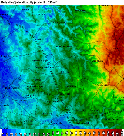 Zoom OUT 2x Kellyville, Australia elevation map