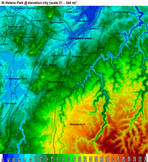 Zoom OUT 2x St Helens Park, Australia elevation map