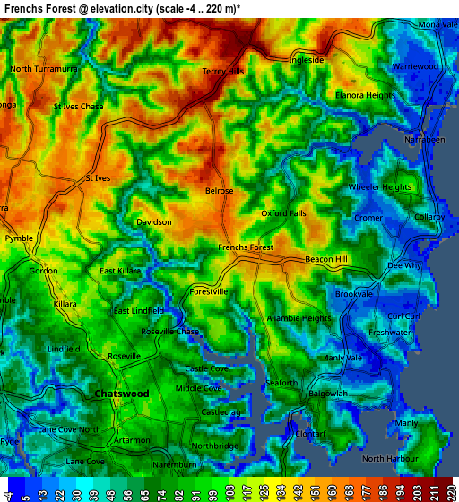 Zoom OUT 2x Frenchs Forest, Australia elevation map