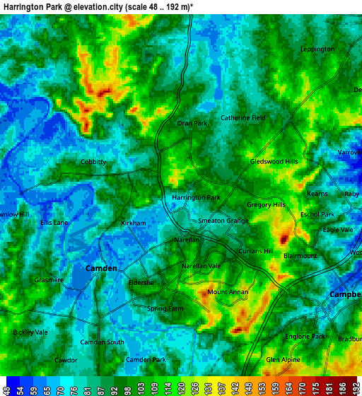 Zoom OUT 2x Harrington Park, Australia elevation map